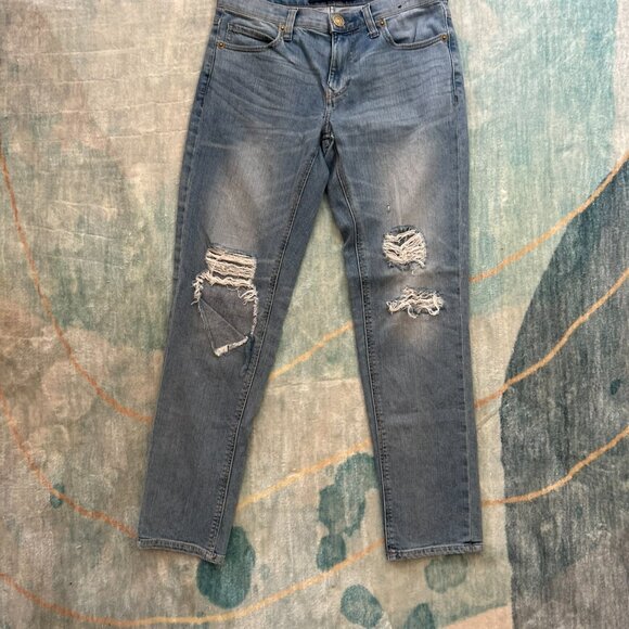Express Jeans Women's Girlfriend Distressed Blue Jeans | Size 0 - Picture 6 of 6